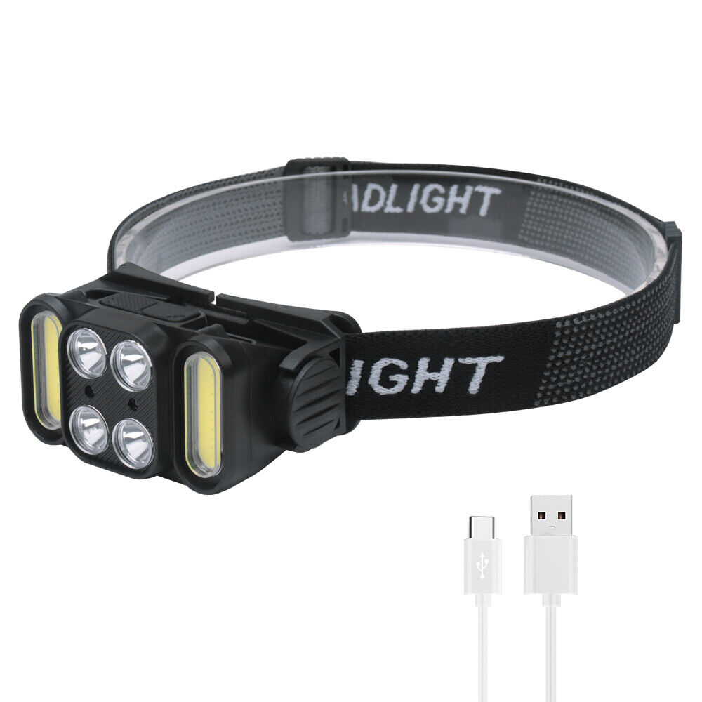 Super Bright COB +4LED Headlamp Rechargeable USB Headlight Torch Lamp Flashlight