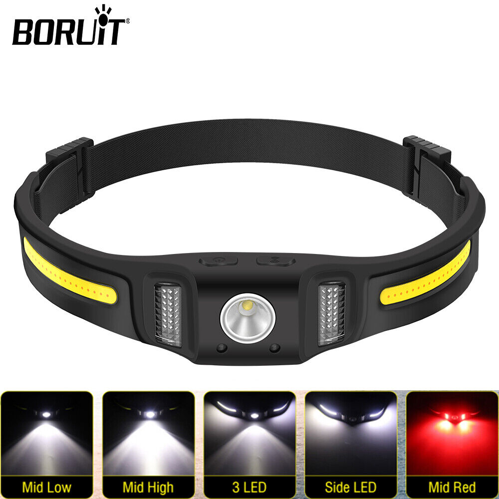 COB LED Headlamp Headlight Flashlight Torch USB Rechargeable Waterproof Sensor