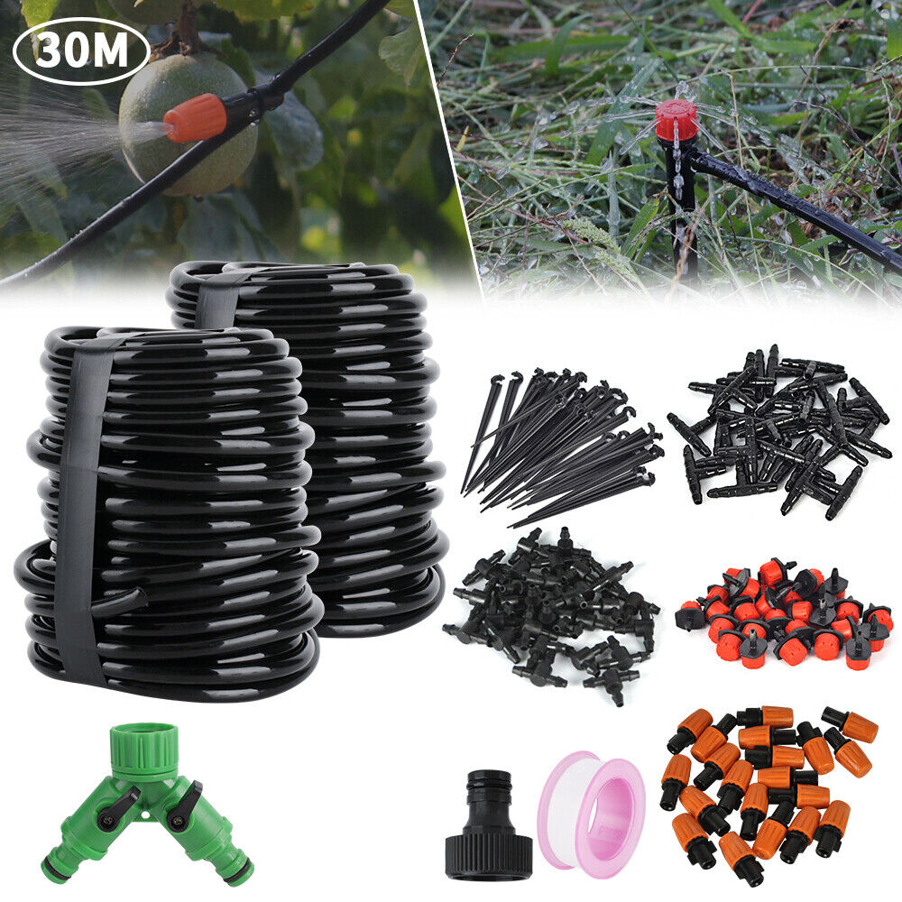 100FT / 30M Drip Irrigation System Plant Self Watering Hose Garden Spray Kit DIY