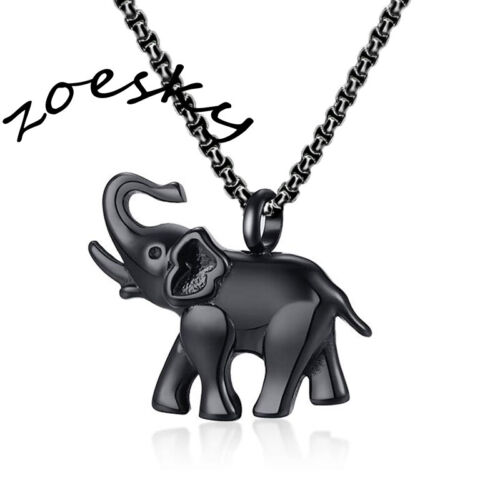 Mens Womens Elephant Pendant Urn Ashes Necklace Stainless Steel Chain Animal