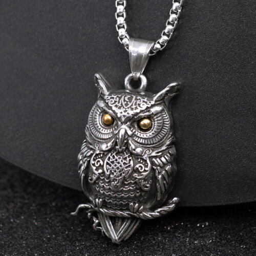 Womens Mens  Animal Owl Pendant Necklace w/ 24" Stainless Steel Chain Retro Gift