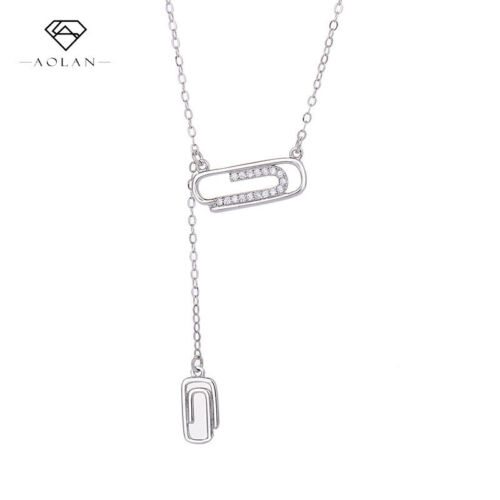 Cubic Zirconia Paperclip Pendant Necklaces Sterling Silver Gift for Women