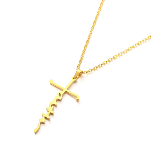 TIGRADE Womens Gold Faith Cross Necklace fStainless Steel Letter Christ Pendant