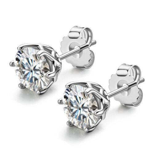 Women 2ct/pair Moissanite Brilliant Round Cut Stud Earrings 925 Sterling Silver