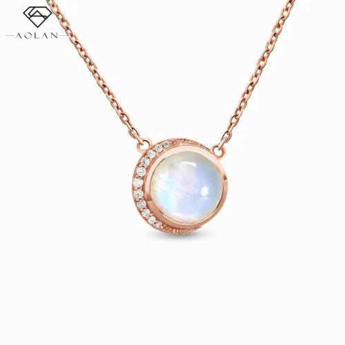 Round Moonstone Pendants Necklace 925 Sterling Silver Jewelry Gifts for Women