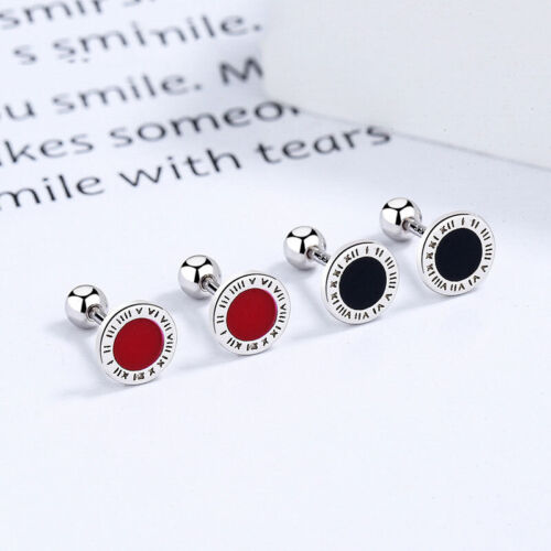 925 Sterling Silver Roman Number Round Stud Earrings for Women Screw Back