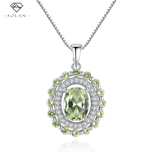 Green Oval Peridot Necklace Pendant 925 Sterling Silver Jewelry for Women Girls