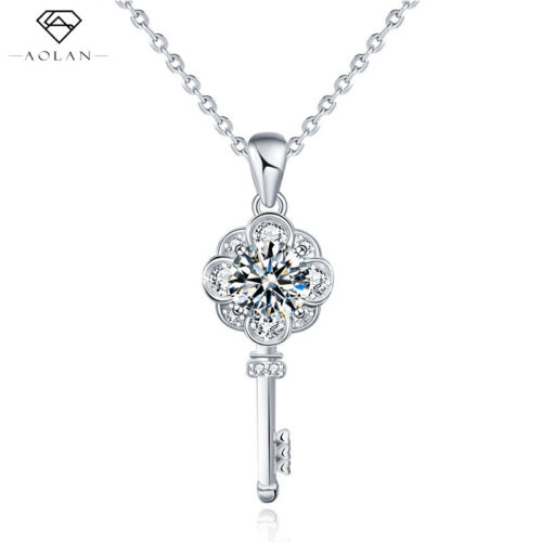 1ct D Color Moissanite Key Shaped Necklace Pendant 925 Sterling Silver for Women