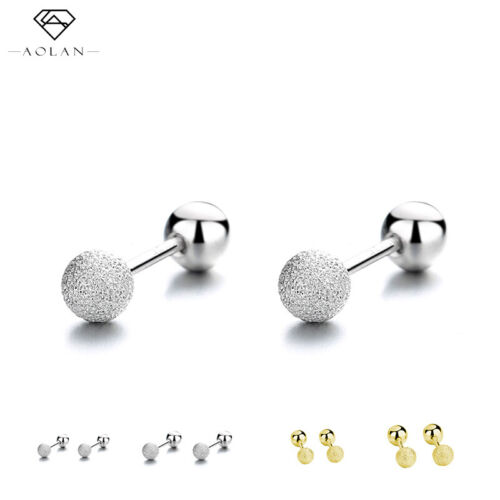 925 Sterling Silver Tiny Studs Ball Screw Back Ball Earrings for Women Girls