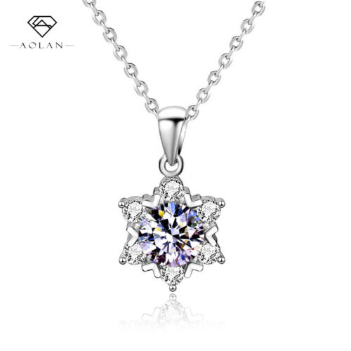 1CT D Color Moissanite Pendant Necklace 925 Sterling Silver for Women Gift