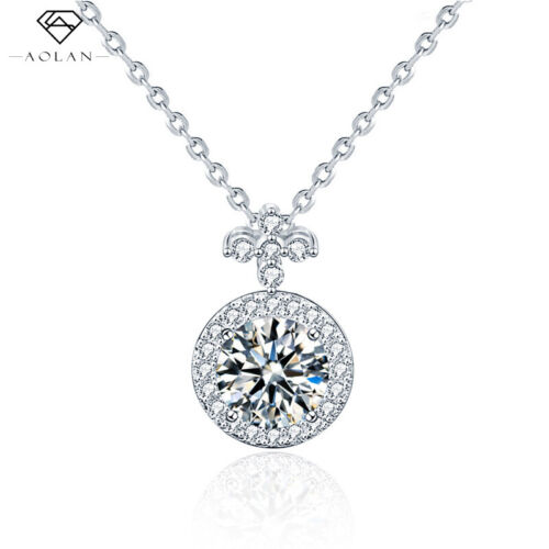 1CT Moissanite Pendant 925 Sterling Silver Necklace w/CZ Jewelry for Women