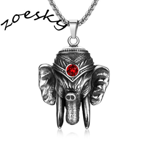 Mens Elephant Necklace Hindu Ganesha God Pendant w/ Stainless Steel 24" Chain