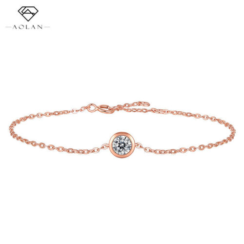 0.5ct Moissanite Bracelet Adjustable 925 Sterling Silver 8" Rose Gold for Women