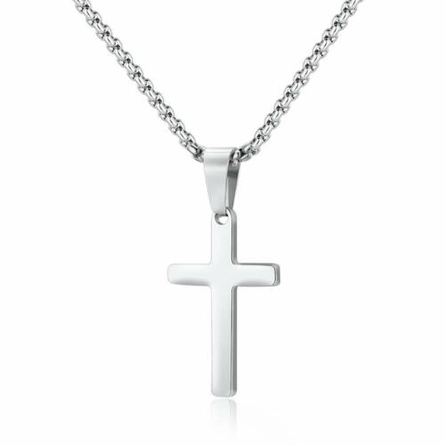 Silver Mens Christ Cross Pendant Necklace Stainless Steel Polish Women Amulet