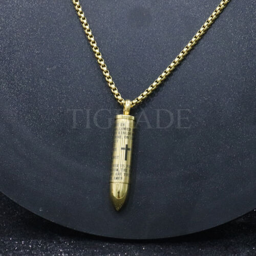 TIGRADE Gold Bullet Memorial Keepsake Pendant Cremation Ash Urn Necklace for Men