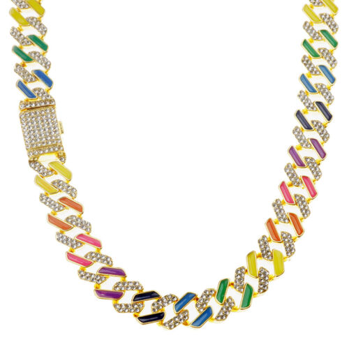 Mens Hip Hop Cuban Link Chain 12mm Miami Curb Necklace or Bracelet Rhinestones