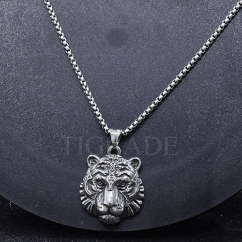 TIGRADE Mens Punk Tiger Head Pendant Necklace Stainless Steel Animals Jewelry