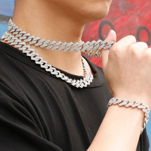 Mens Cuban Chain Choker Miami Curb Link Hip Hop Rhinestones Curb Link Necklace