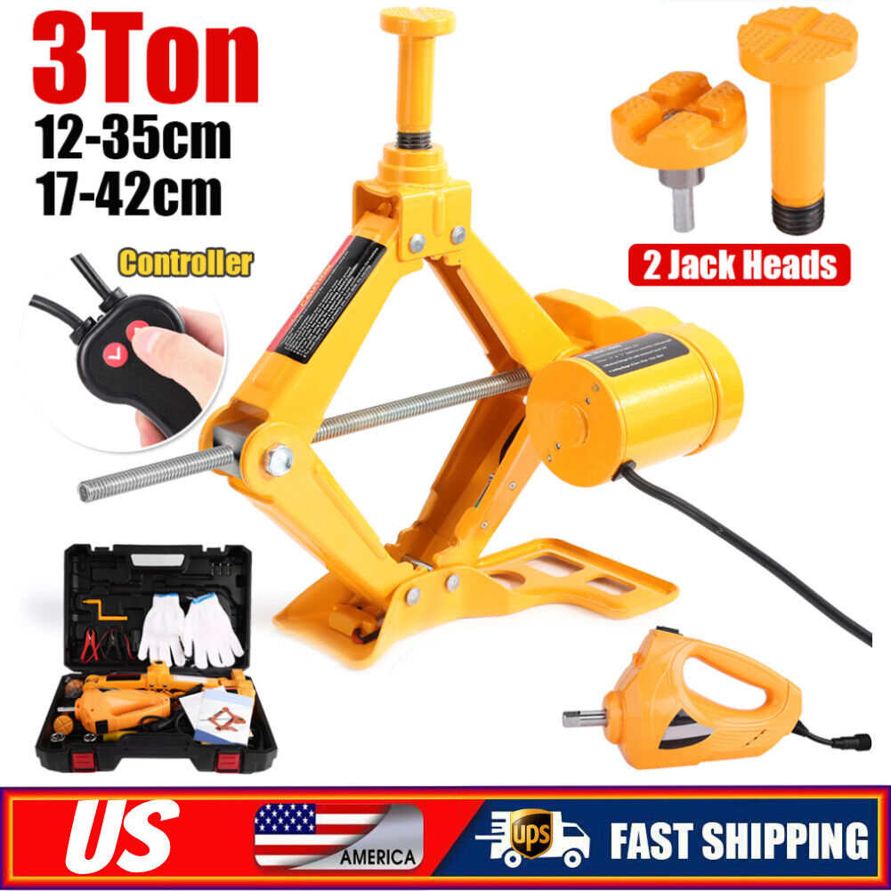 3 Ton 12V Car Electric Scissor Jack Lift Remote Hoist + Impact Wrench 12-42cm AU