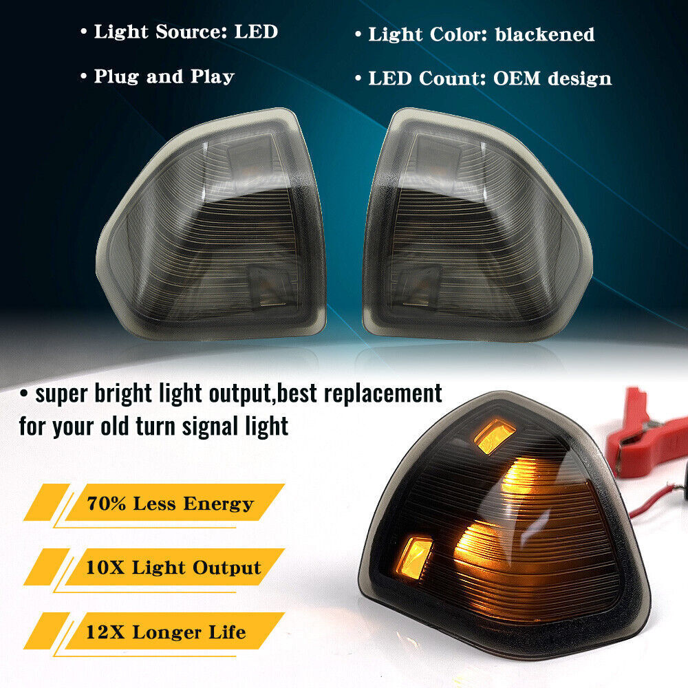 2 For Dodge Ram 1500 2500 Smoke LED Side Mirror Turn Signal Light Amber Len Lamp