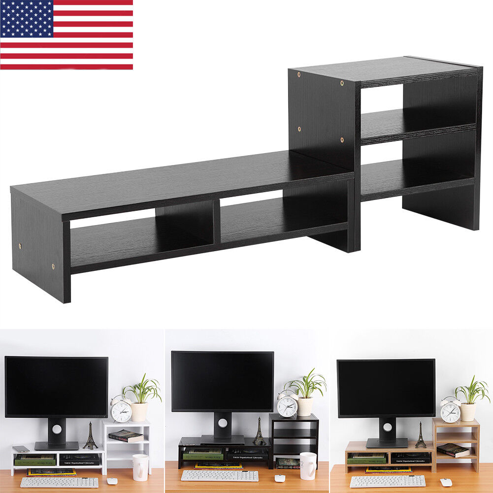 Computer Monitor Riser Shelf LCD TV Screen Platform Stand Desk Wood Home Office