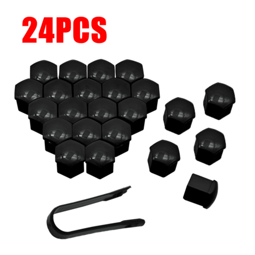 24pcs Black Car Wheel Nut Lug Cover Auto Hub Screw Caps Bolt Rims Tire & Tool