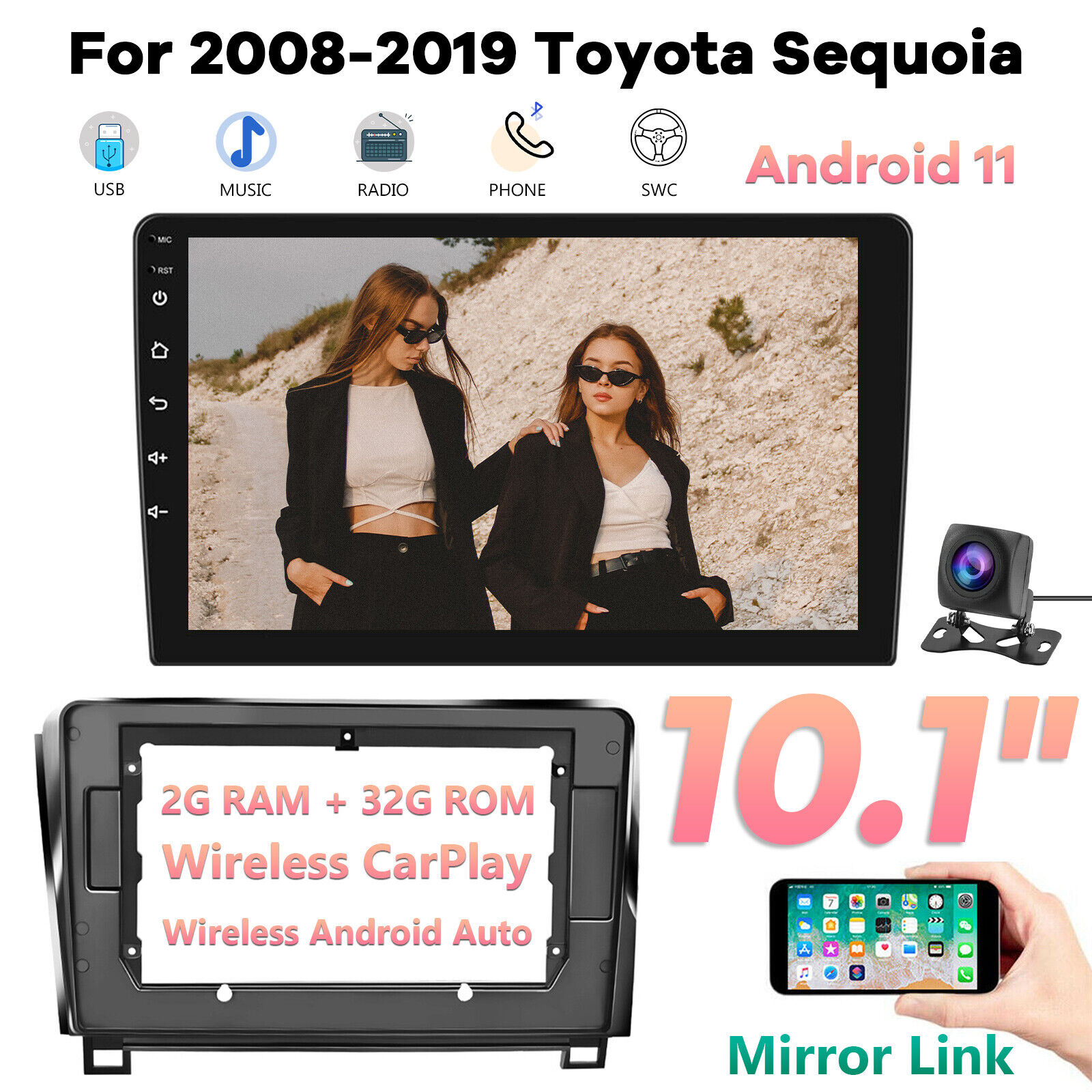 For Toyota Sequoia 08-19 Carplay Car Stereo GPS Navi Radio + Camera	10.1"  US