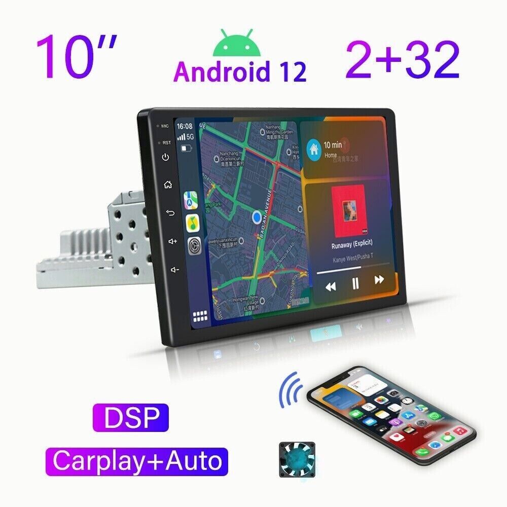 Android 12 10'' single 1 Din Car Radio Stereo BT GPS WiFi MP5 Player Mirror Link