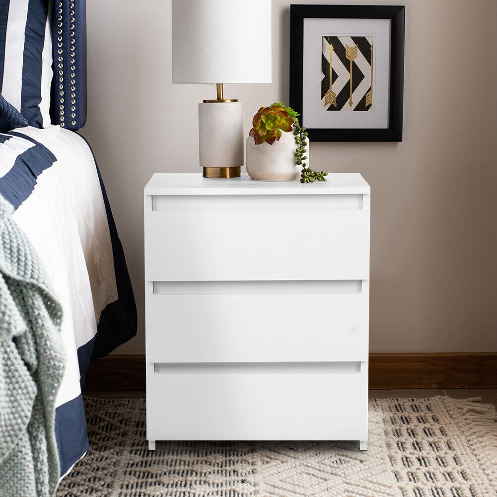 Chest of 3 Drawers Bedside Table Nightstand Cabinet Bedroom Storage Stand White