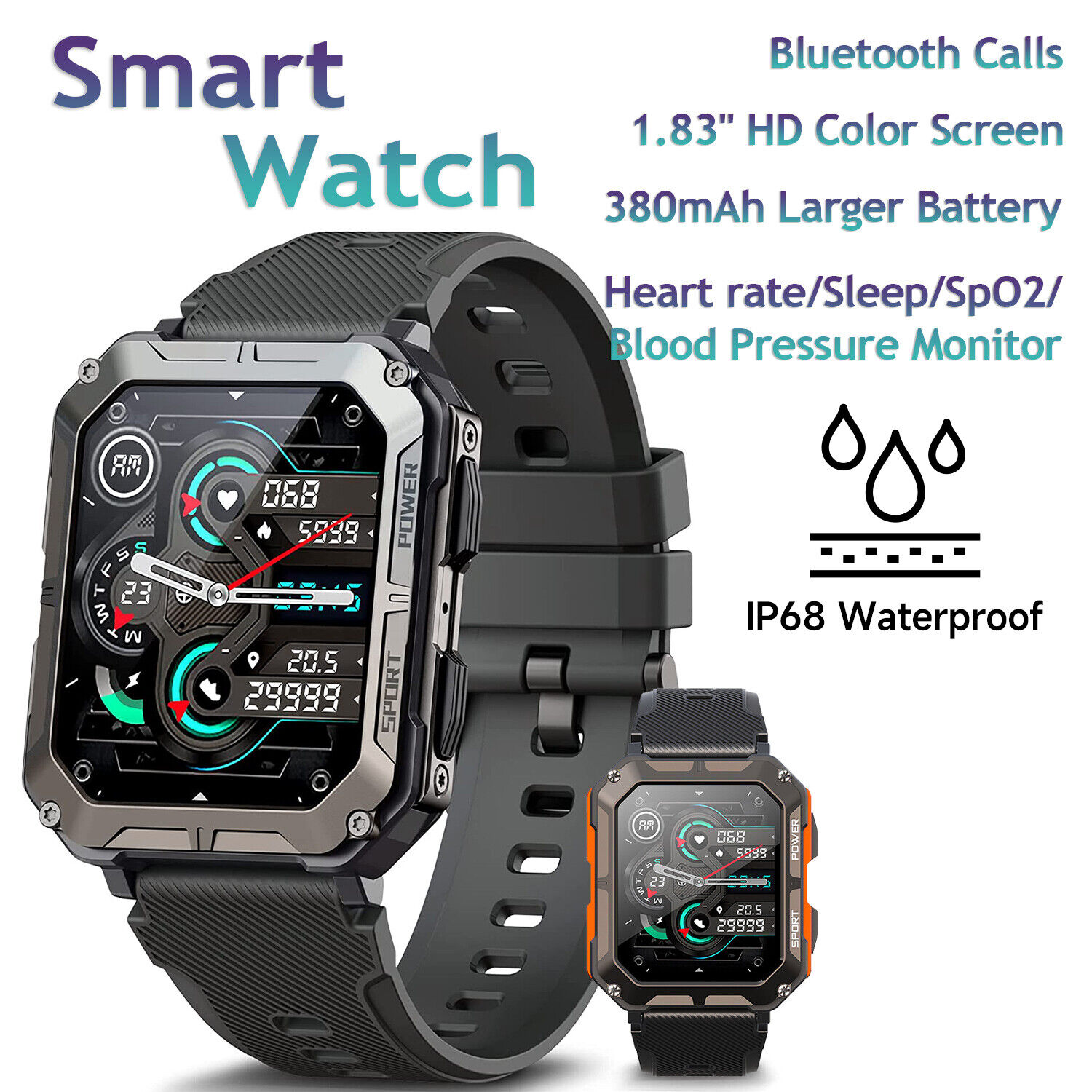 Men Smart Watch Military Tactical Watch Waterproof Outdoors for Android & iPhone