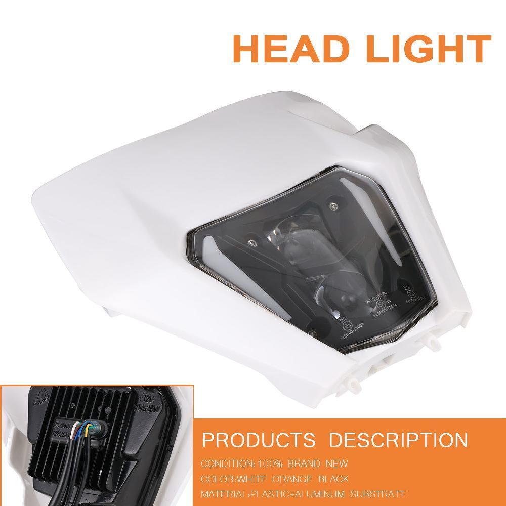 White Motorcycle Head light Universal For Dirt Bikes Off Road Aluminum