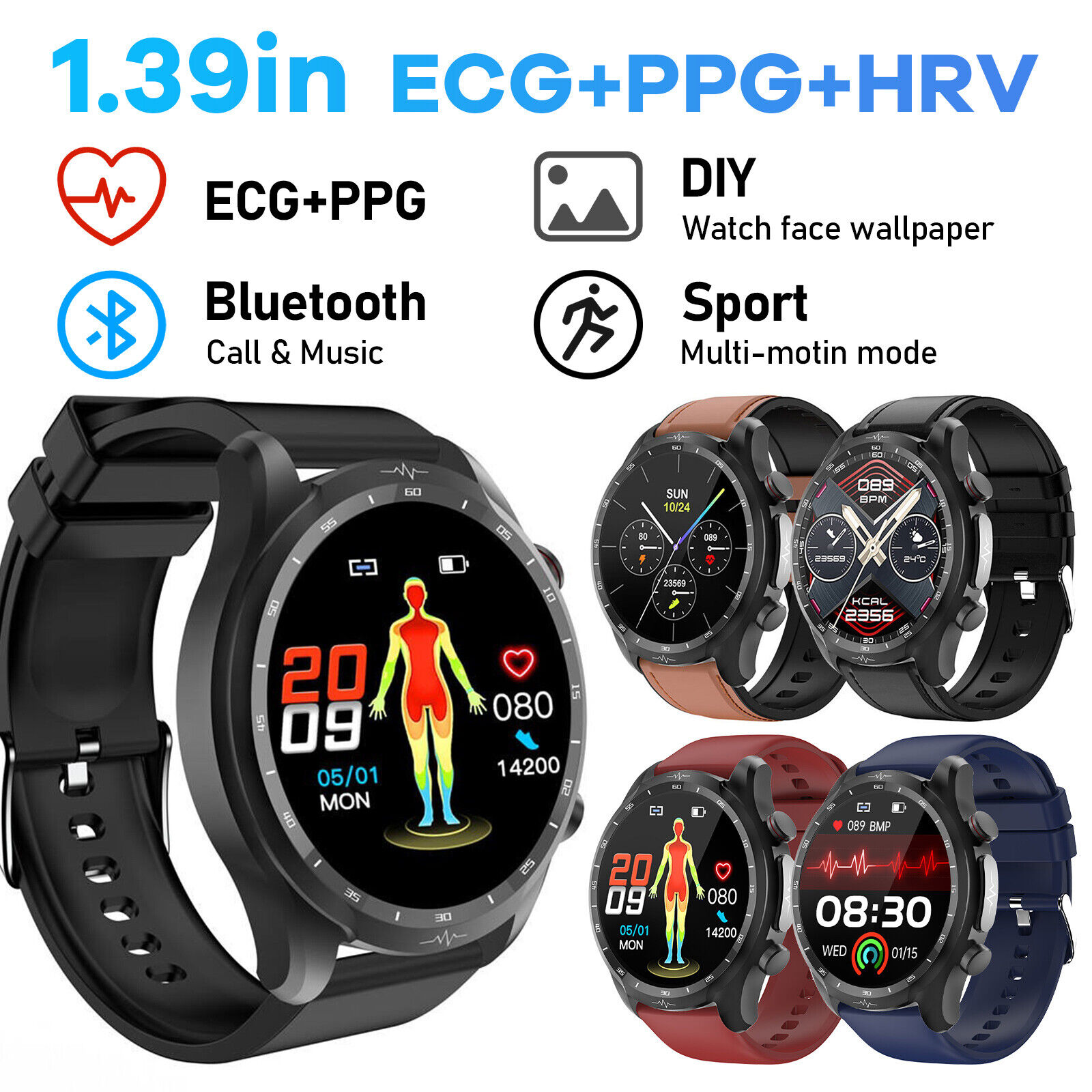 Smart Watch ECG+PPG Heart Rate Blood Glucose Blood Pressure Fitness Tracker E430