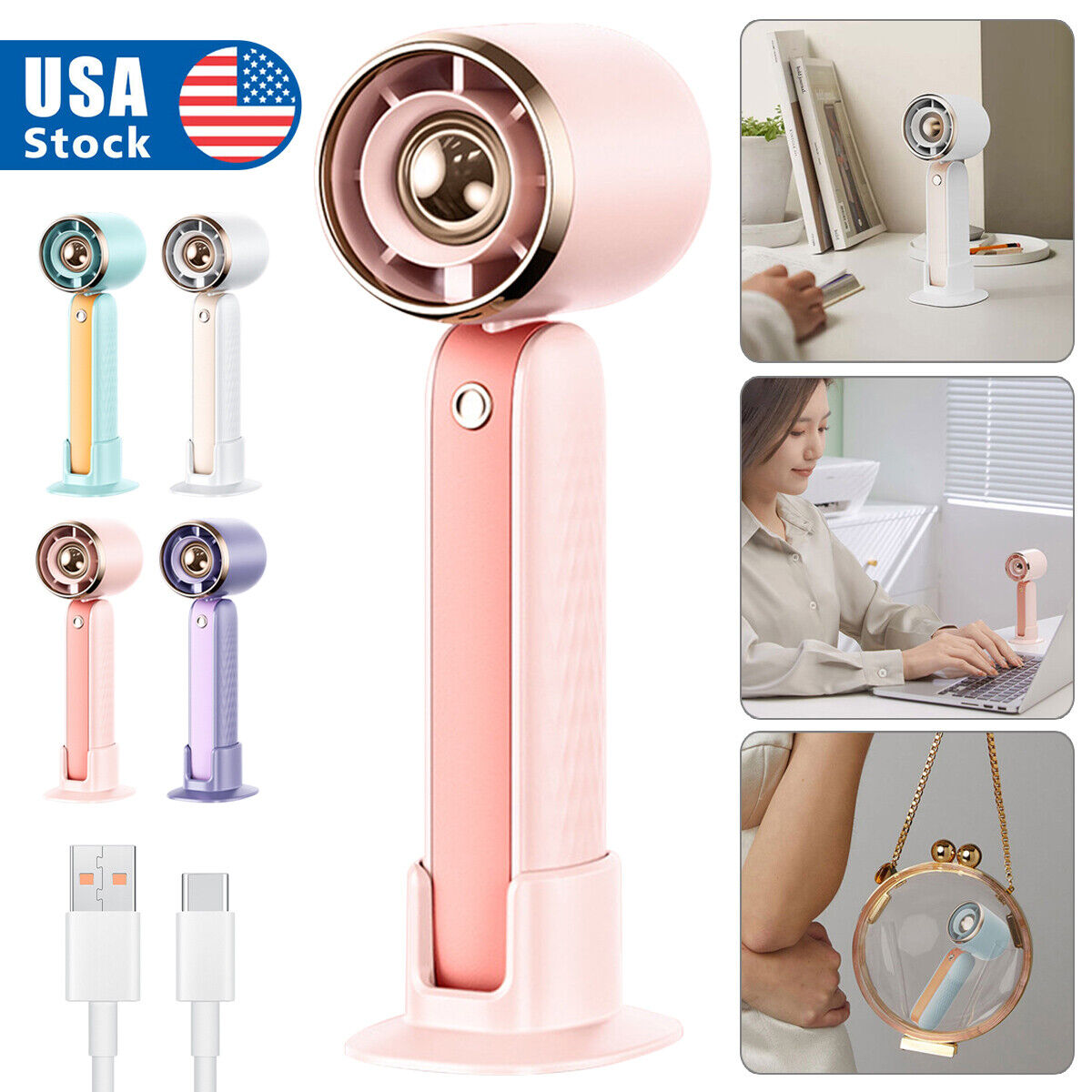 Portable Mini Fan Handy Rechargeable Fan Pocket Size Air Cooler USB w/Battery US