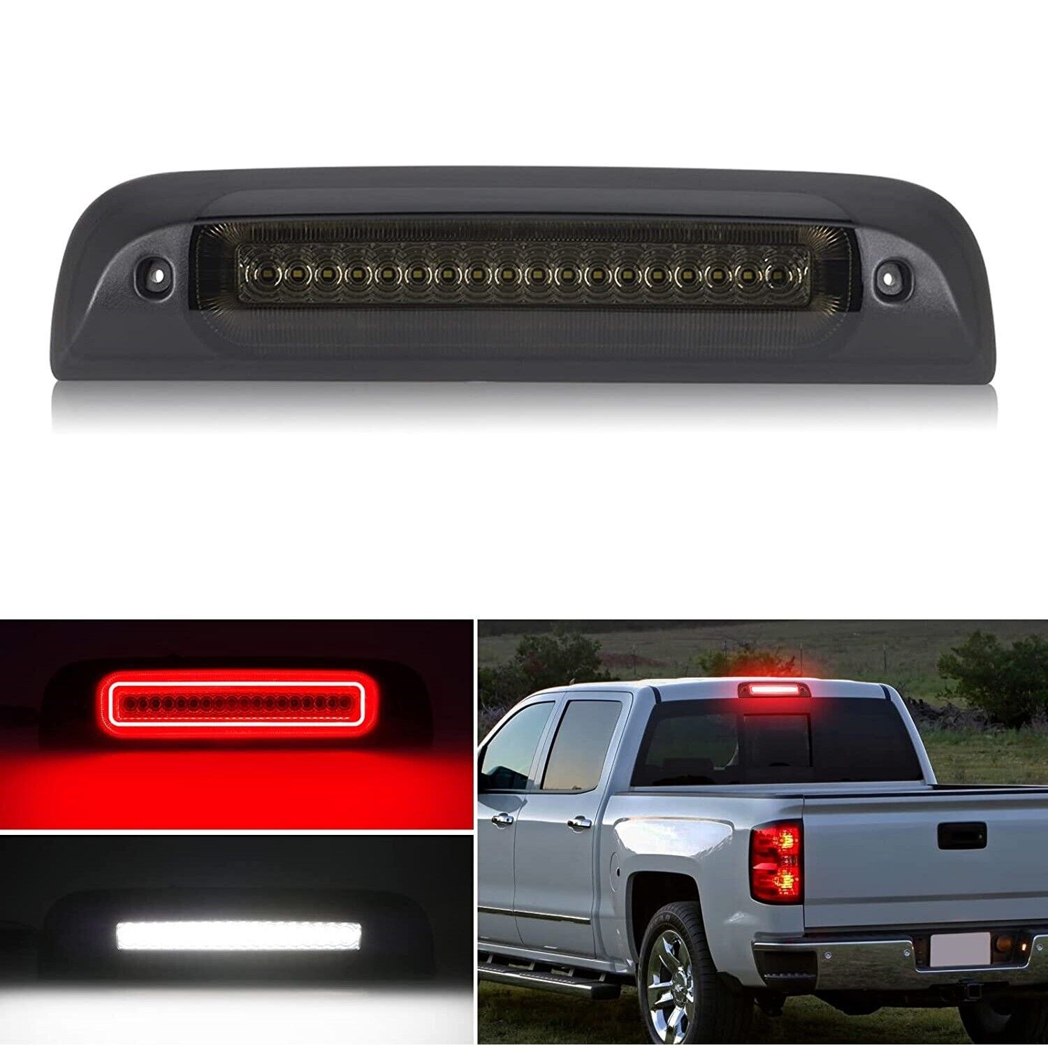 For 14-18 Chevy Silverado Sierra 1500 2500 3500 Smoke LED 3rd Brake Light Lamp