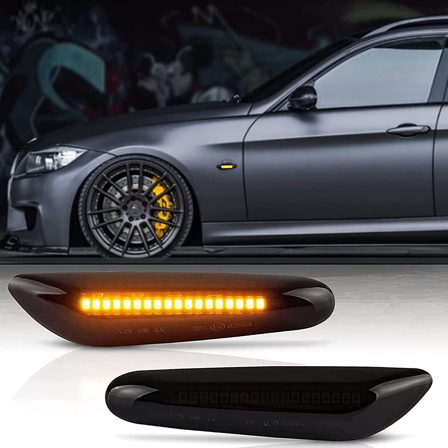 2 Smoke LED Side Marker Turn Signal Light Replacement for BMW E90 E91 E93