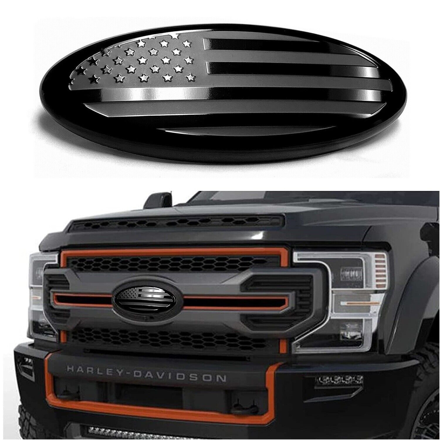 7inch Ford F150 Accessories Black FRONT GRILL Tailgate US Flag Oval Emblem Badge