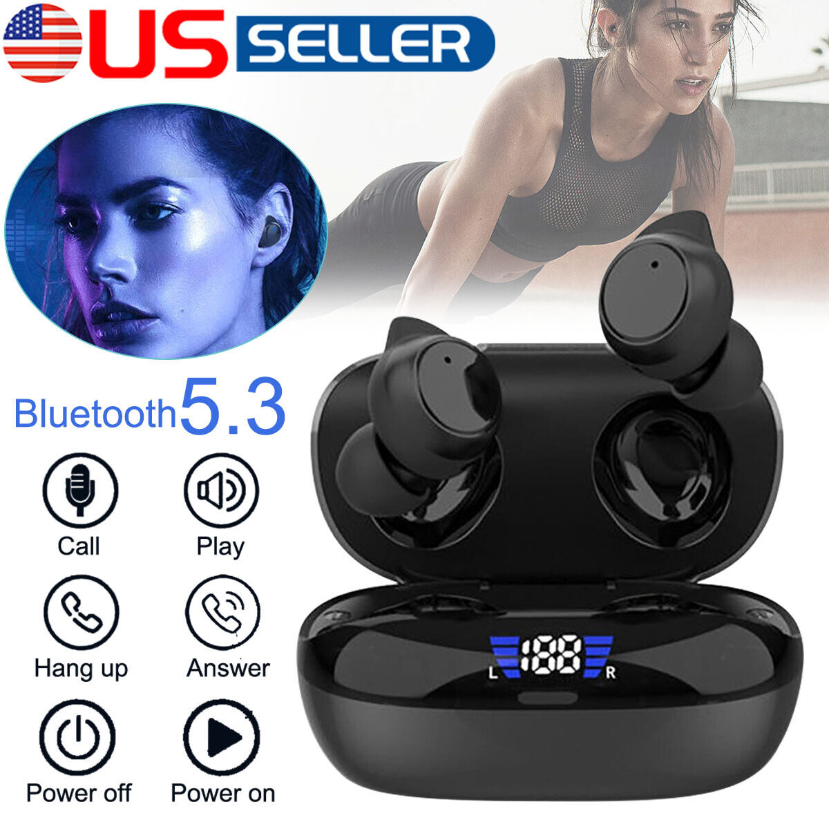 TWS Wireless Earbuds Bluetooth 5.3 DeepBass Earphones Waterproof for iOS Android