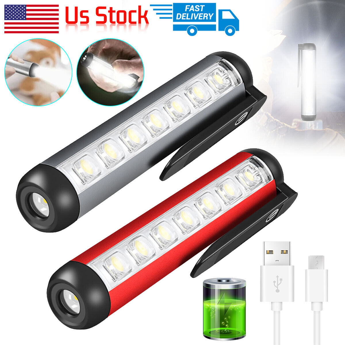 Mini LED COB USB Rechargeable Magnetic Torch Work Light Flashlight Camping Lamp