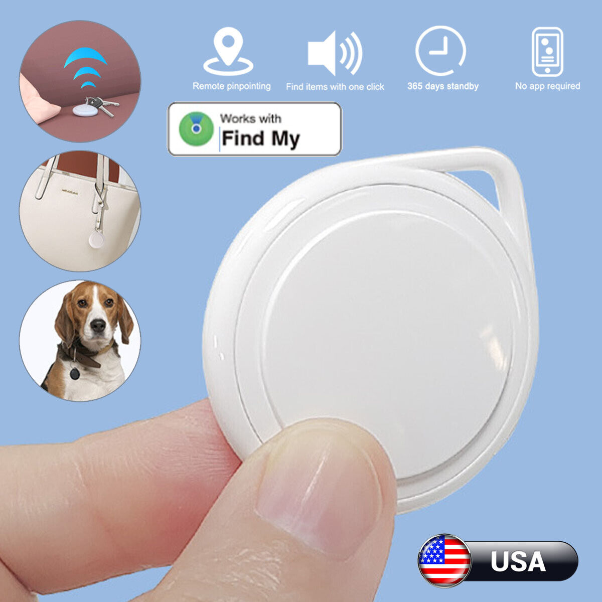 Key Finder Keys Bag Bluetooth Tracker Luggage Locator Work for Apple Find My