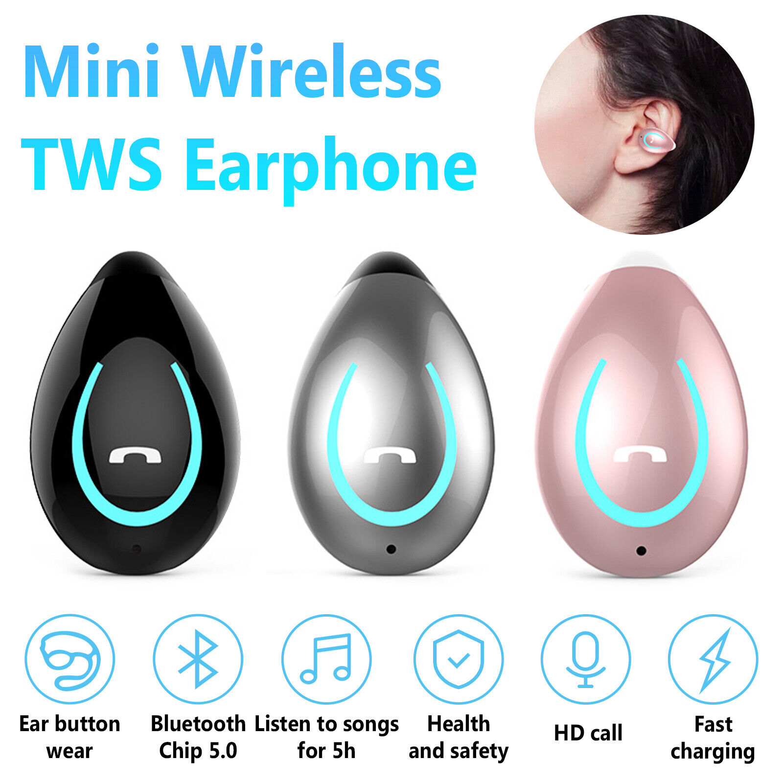 Wireless Earpiece Bluetooth 5.0 Semi Open Back Headset Trucker Ear Clip Earbud