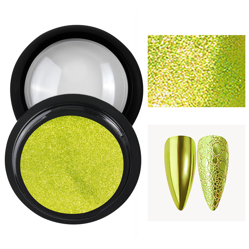 Yellow Green Effect Mirror Chrome Nail Powder Pigment No Polish Foil Nails Color