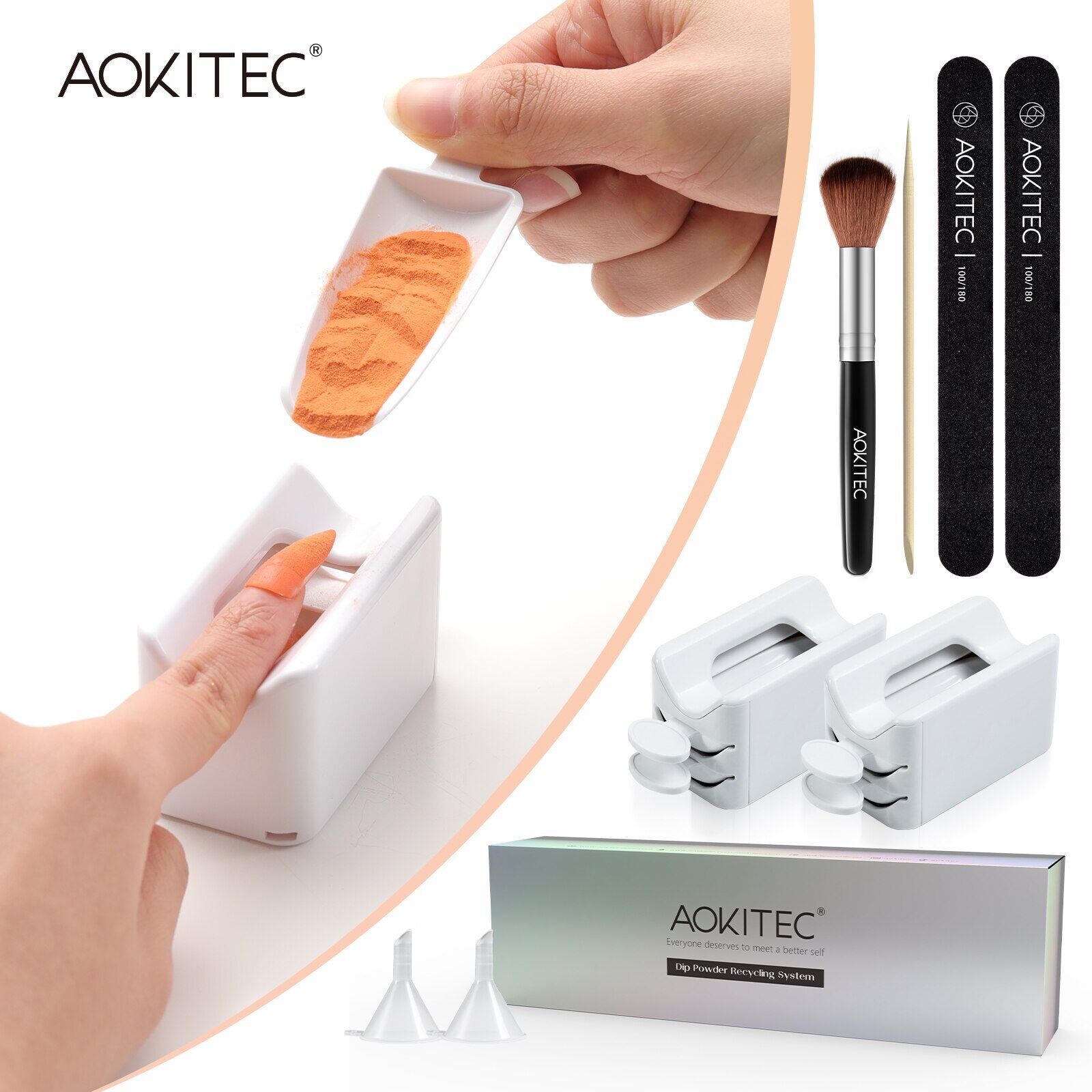 Aokitec Dip Powder Recovery Box Kit Acrylic Powders Recycling Set Dust Collector