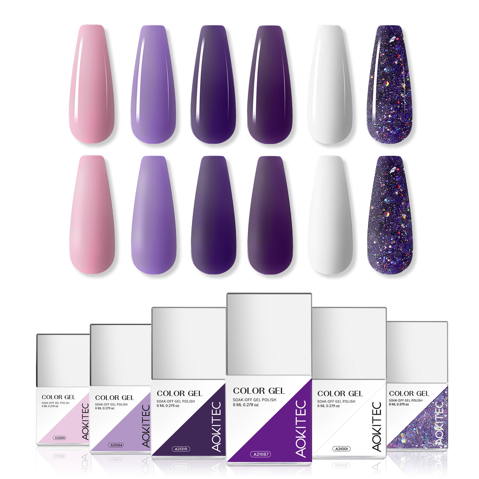 6 Pcs Purple Gel Nail Set Gel Nail Polish Kit Soak Off Nail Art Gel UV LED 8ml