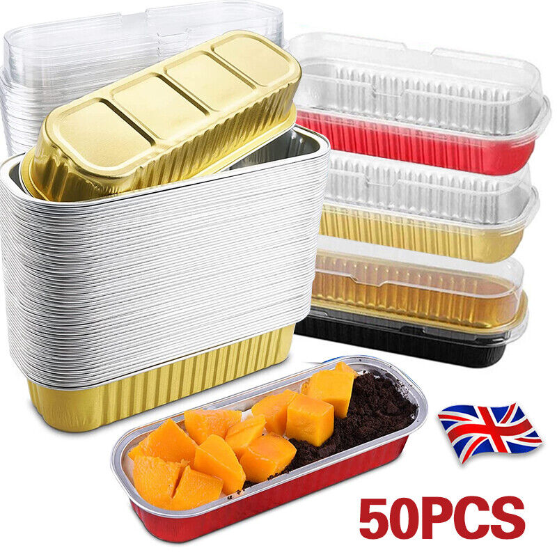 50x Mini Loaf Pans with Lids 200ml Loaf Baking Pan Aluminum Foil Tin Liners  Tray