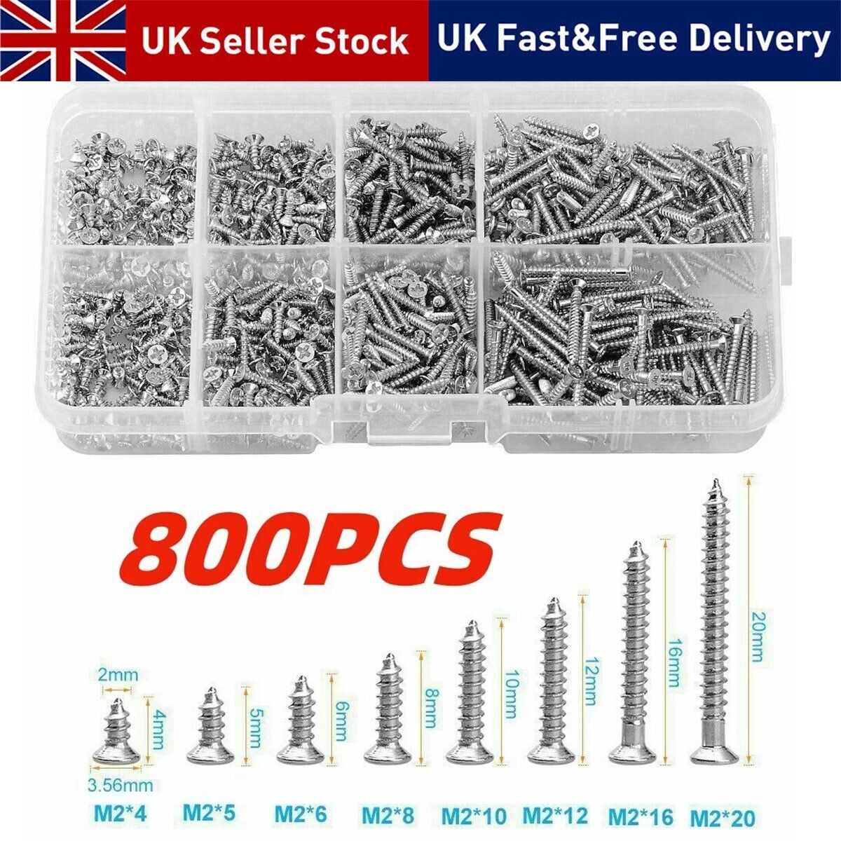 800 PCS Stainless Steel Self-Tapping Wood Screws Small Metal Screw Assortment - Picture 9 of 9