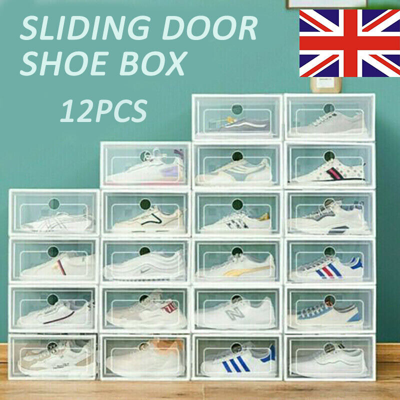 12pcs Plastic Shoe Storage Boxes Drawer Stackable Foldable Durable Organiser UK